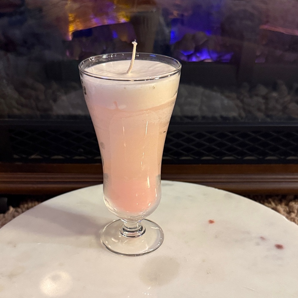Pink Decorative Candle in a fun mixed drink, glass. Unused and unlit. Cheers